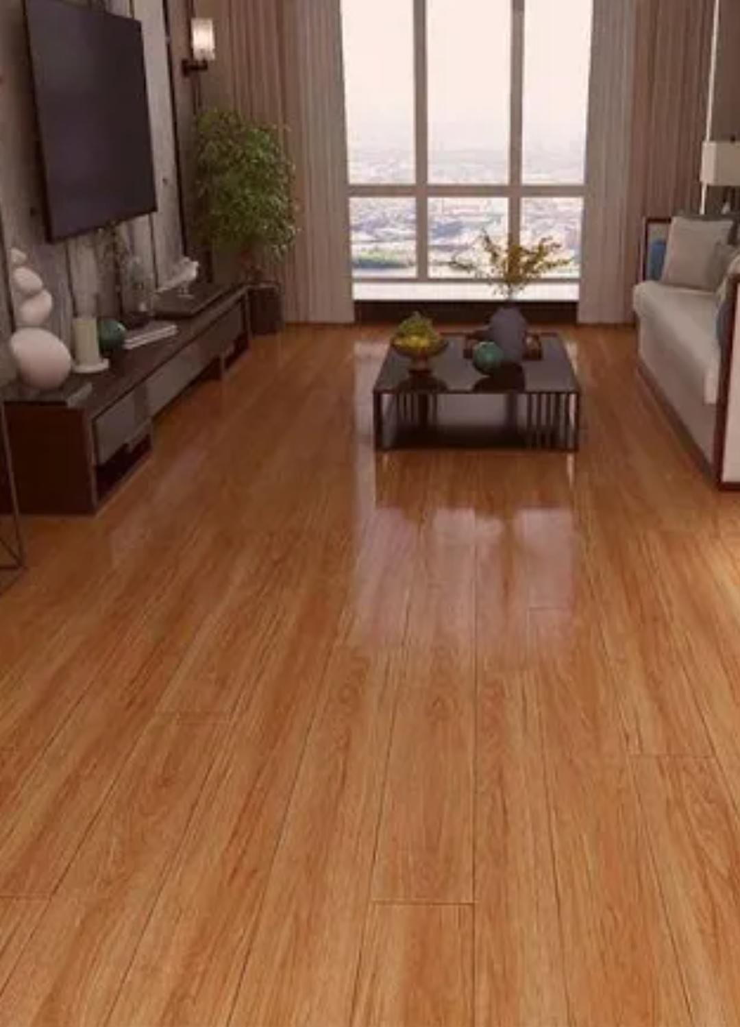 Living com piso vinílico amadeirado